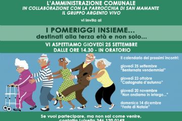 I pomeriggi insieme... destinati alla terza età e non solo... - Giovedì 25 settembre