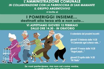 I pomeriggi insieme... destinati alla terza età e non solo...Giovedì 12 febbraio